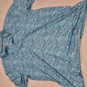 Callaway Teal Limpet Shell All Over Drinks Print Short Sleeve Golf Polo Size XL